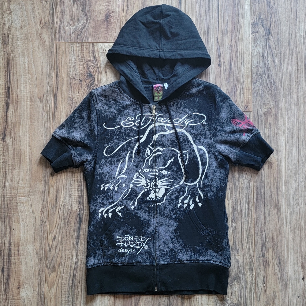 Ed Hardy by Christian Audigier Women Vintage Short Sleve Hoodie Size Small